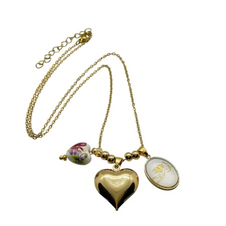 necklace steel gold heart gold ceramic and pendant